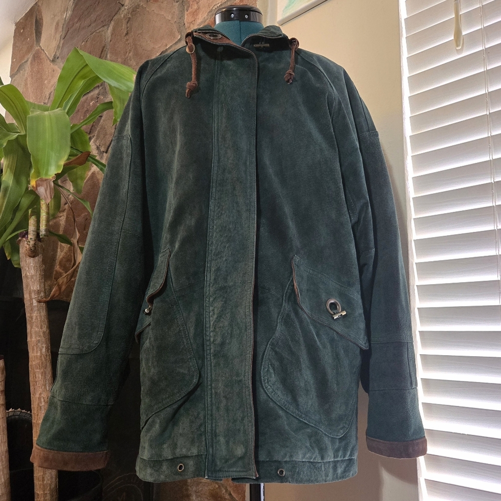 Vintage Ivy Club Genuine Suede Leather Coat in Mallard Green Hunting Gorpcore